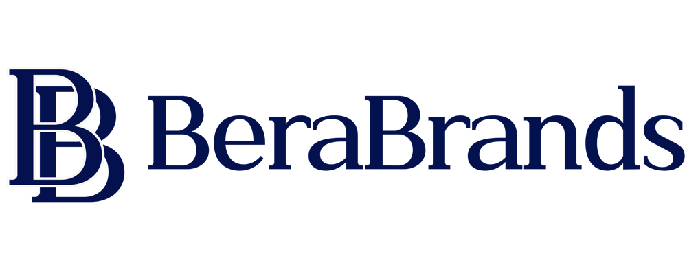 BeraBrands Logo auf dunkelgrünem Hintergrund mit einem großen "B" und dem Text "BeraBrands".