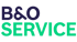 B&O SERVICE Logo mit "B&O" in Dunkelblau und "SERVICE" in Grün auf dunkelgrünem Hintergrund.
