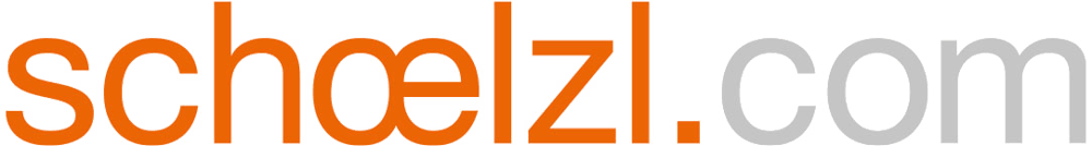 Das Wort "schoelzl.com" in orange und grau auf grünem Hintergrund.
