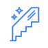 Eine blaue Treppe mit Geländer und zwei glitzernden Sternen.