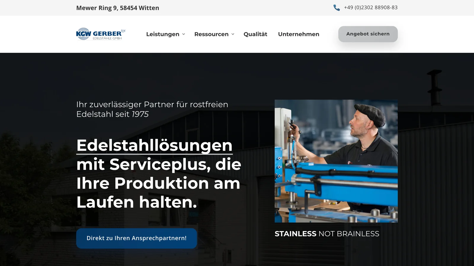 Startseite von KGW Gerber Edelstähle nach dem Relaunch