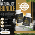 "Naturalist Bundle" advertisement with "Top Seller" badge, Mushroom IQ Elite and Probiotic 40 Billion capsules, 15% off.