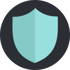 Helles, blaugrünes Schild-Symbol in einem dunklen Kreis, das Sicherheit und Schutz darstellt.