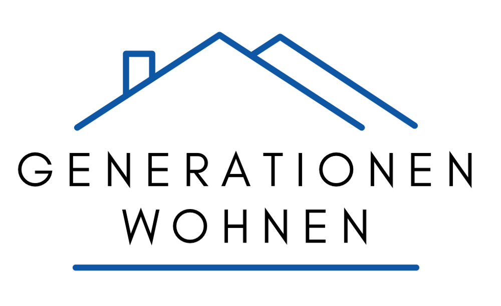 Das Logo zeigt ein stilisiertes Hausdach in Blau über dem Text "GENERATIONEN WOHNEN" mit einer blauen Linie darunter.