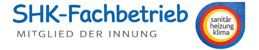 SHK-Fachbetrieb Mitglied der Innung-Logo mit Sanität Heizung Klima-Symbol.