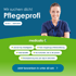 Pflegeprofi gesucht: Lächeln einer jungen Frau, medicalis-Logo, Vorteile und Call-to-Action.
