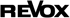 Schwarzes Revox-Logo auf dunkelgrünem Hintergrund.