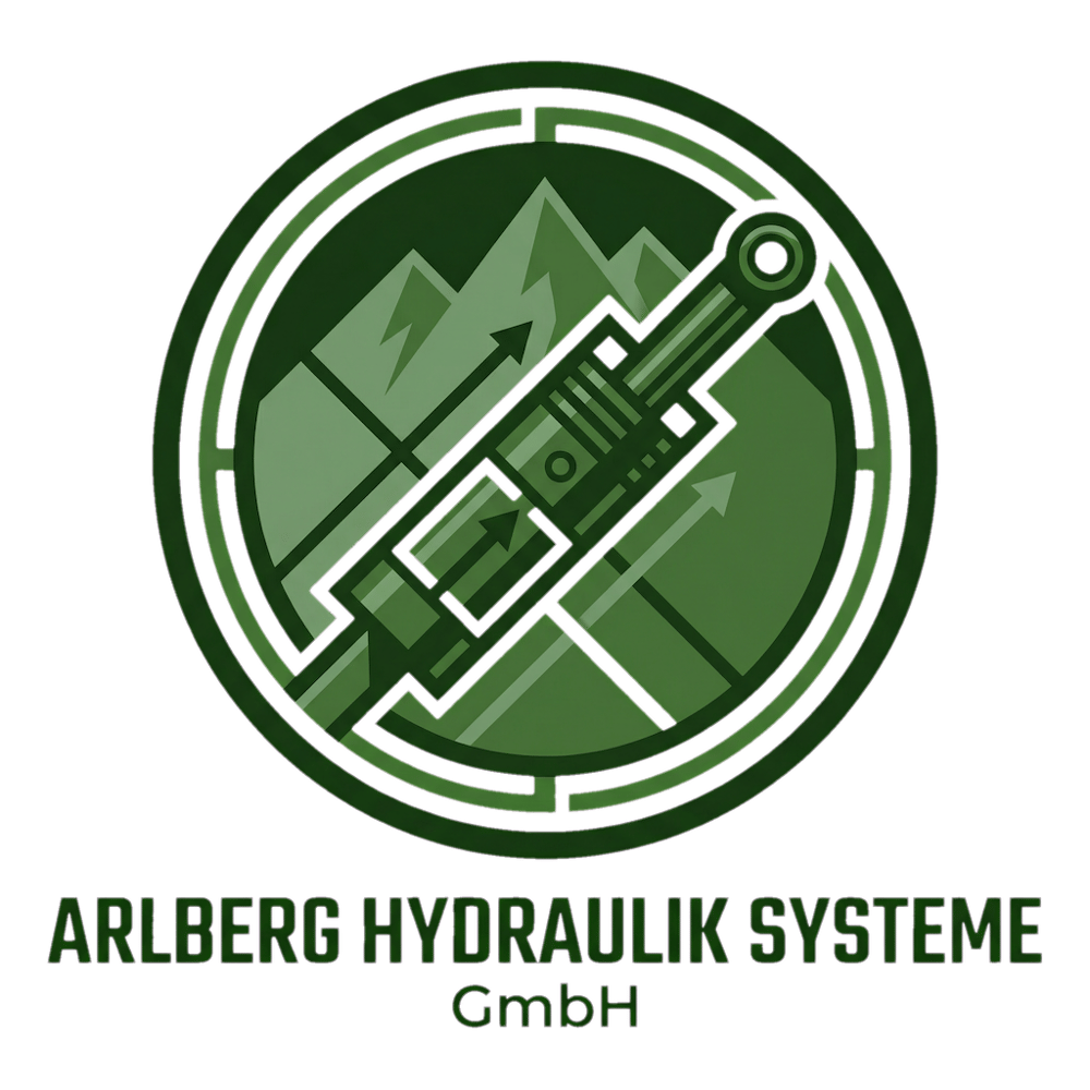 Logo von Arlberg Hydraulik Systeme GmbH: Berge und ein Hydraulikzylinder mit Pfeilen in einem Kreis.