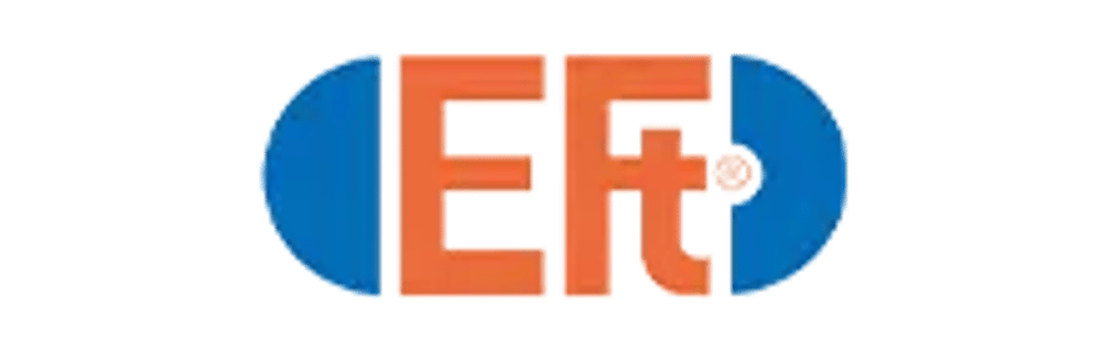 Blaues und orangefarbenes "EFt"-Logo mit einem kleinen Kreis als Punkt auf dem "t".
