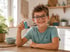 Kind mit Inhalator am Küchentisch