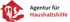 Rotes Haus-Symbol mit Herz, das ältere Menschen und eine schwangere Frau zeigt. Text: Agentur für Haushaltshilfe.