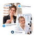 Optikerin und Augenärztin bei der Arbeit mit Benachrichtigungen zu Bewerbung, Vorstellungsgespräch und Einstellung.