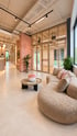 Moderner Lounge mit Glasstudios und Rosen.png