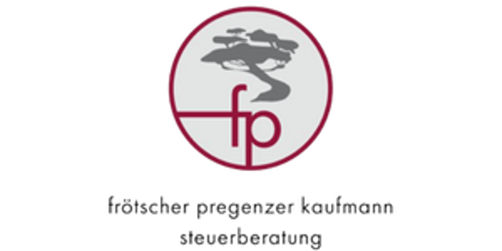 Logo mit stilisiertem Baum über den Buchstaben „fp“ in einem Kreis und dem Text „frötscher pregonzer kaufmann steuerberatung“.