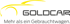 Goldcar Logo mit gelbem Auto-Umriss und dem Text "Mehr als ein Gebrauchtwagen."