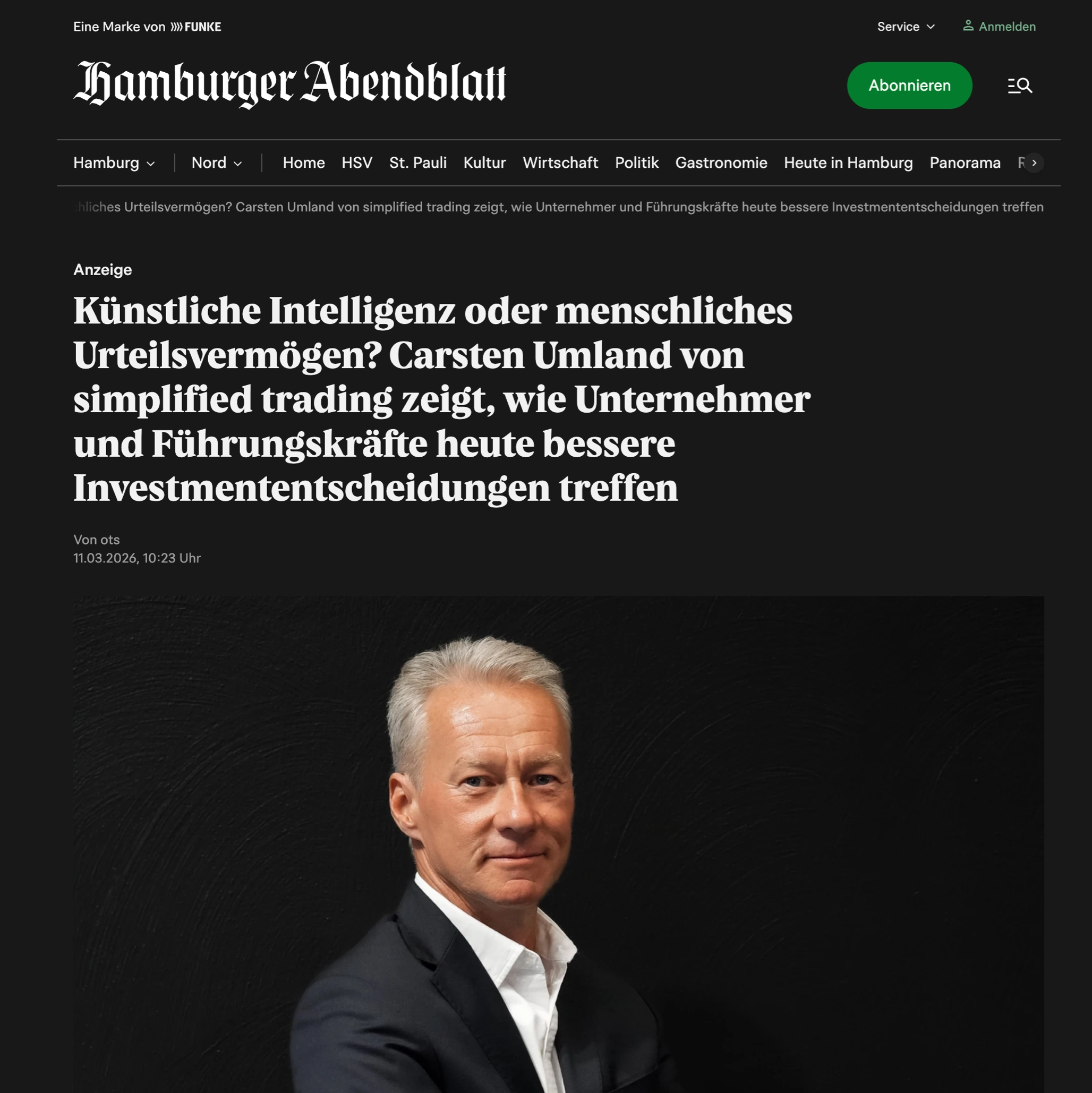 Screenshot des Artikels im Hamburger Abendblatt