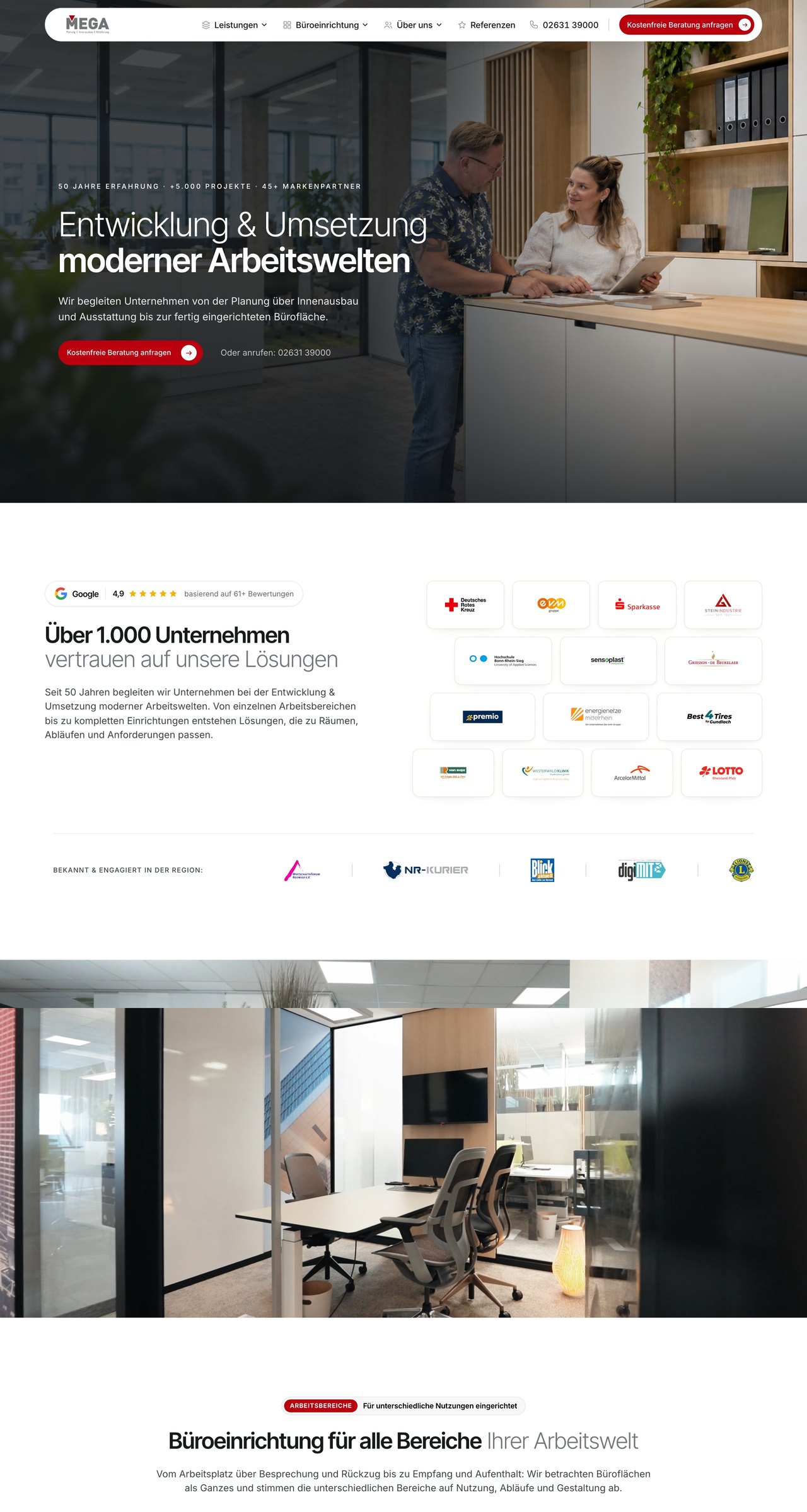 MEGA office & home website, first three screens