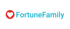 FortuneFamily Logo mit einem roten Kreis und schwarzem Herzsymbol auf schwarzem Hintergrund.