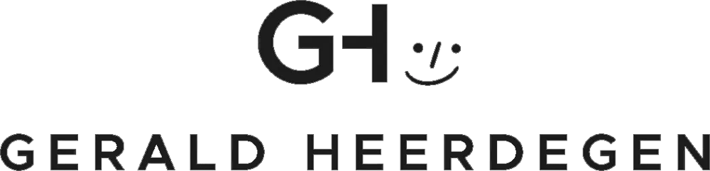 Logo: GERALD HEERDEGEN. "GH" mit einem lächelnden Gesicht als Teil des "H".