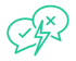 Zwei Sprechblasen mit einem Häkchen, einem X und einem Blitz symbolisieren schnelles Feedback.