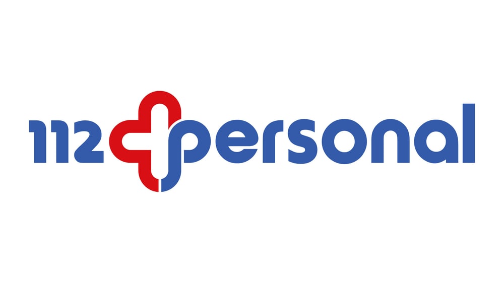 Logo von 112personal mit blauer Schrift und einem rot-blauen Plus-Symbol auf weißem Hintergrund.