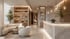 Moderner Spa-Empfangsbereich mit Marmortresen, geschwungenen weißen Polstermöbeln, Produktregalen und warmem Lichtdesign.