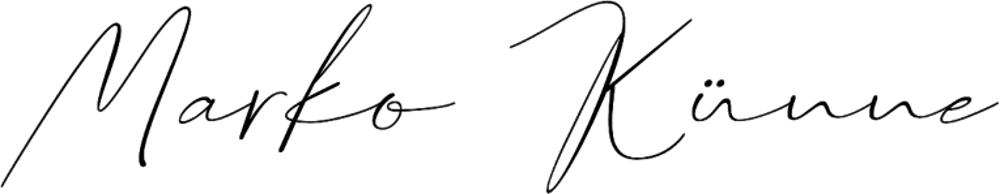 Marko Künne in schwarzer, geschwungener Schrift.