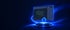 Ein Monitor mit CAD-Bauplan schwebt über einem leuchtend blauen Podest mit einem nach oben gerichteten Pfeil.