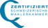 Blaues Logo der Schweizerischen Maklerkammer mit dem Text Zertifiziert Schweizerische Maklerkammer auf schwarzem Hintergrund.