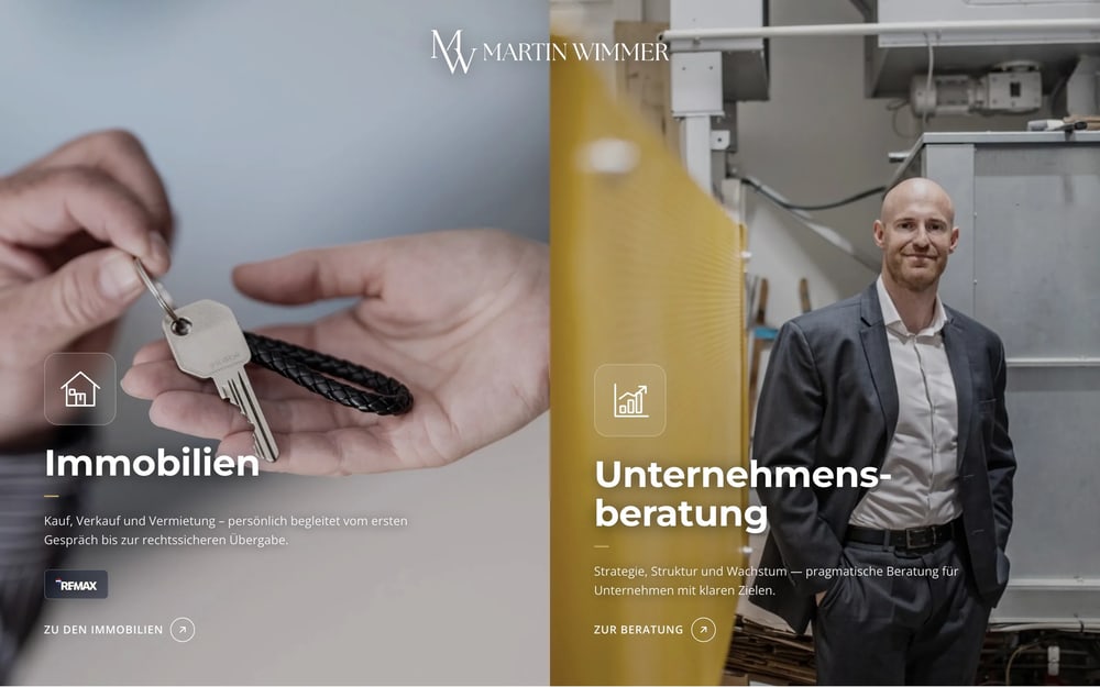 Startseite der Website von Martin Wimmer