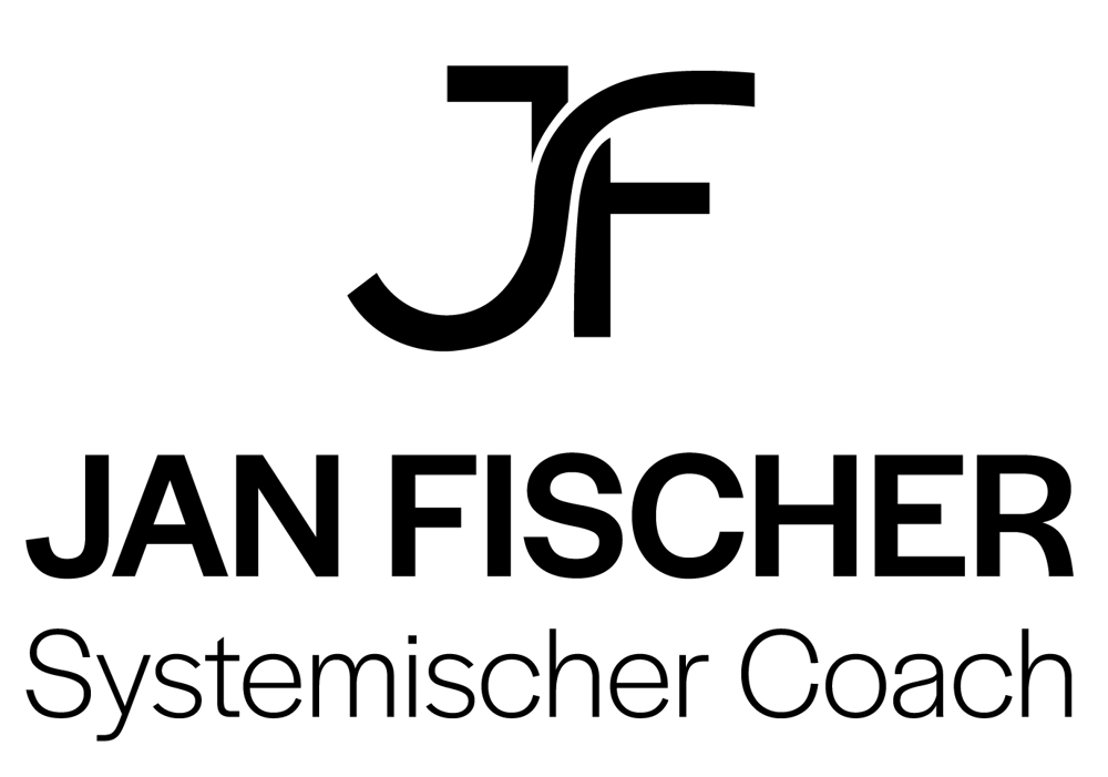 JF-Logo, Jan Fischer Systemischer Coach in schwarzer Schrift auf dunkelgrünem Hintergrund.