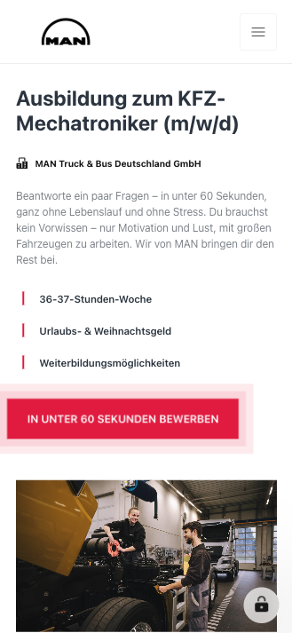 Die Landingpage für die Ausbildung zum Kfz-Mechatroniker bei MAN