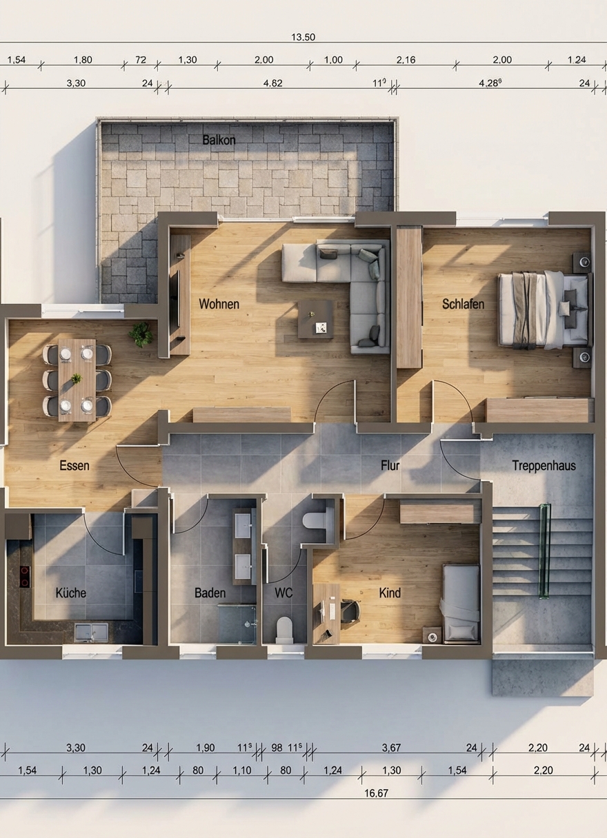 Nachher: 3D-Visualisierung des Grundrisses