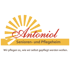 Logo Antonionio: rote Schrift mit gelbem Sonnenstrahlhintergrund, darunter "Senioren- und Pflegeheim" und ein Zitat.