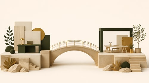 Illustration einer stabilen Brücke von der Festanstellung in die Selbstständigkeit.