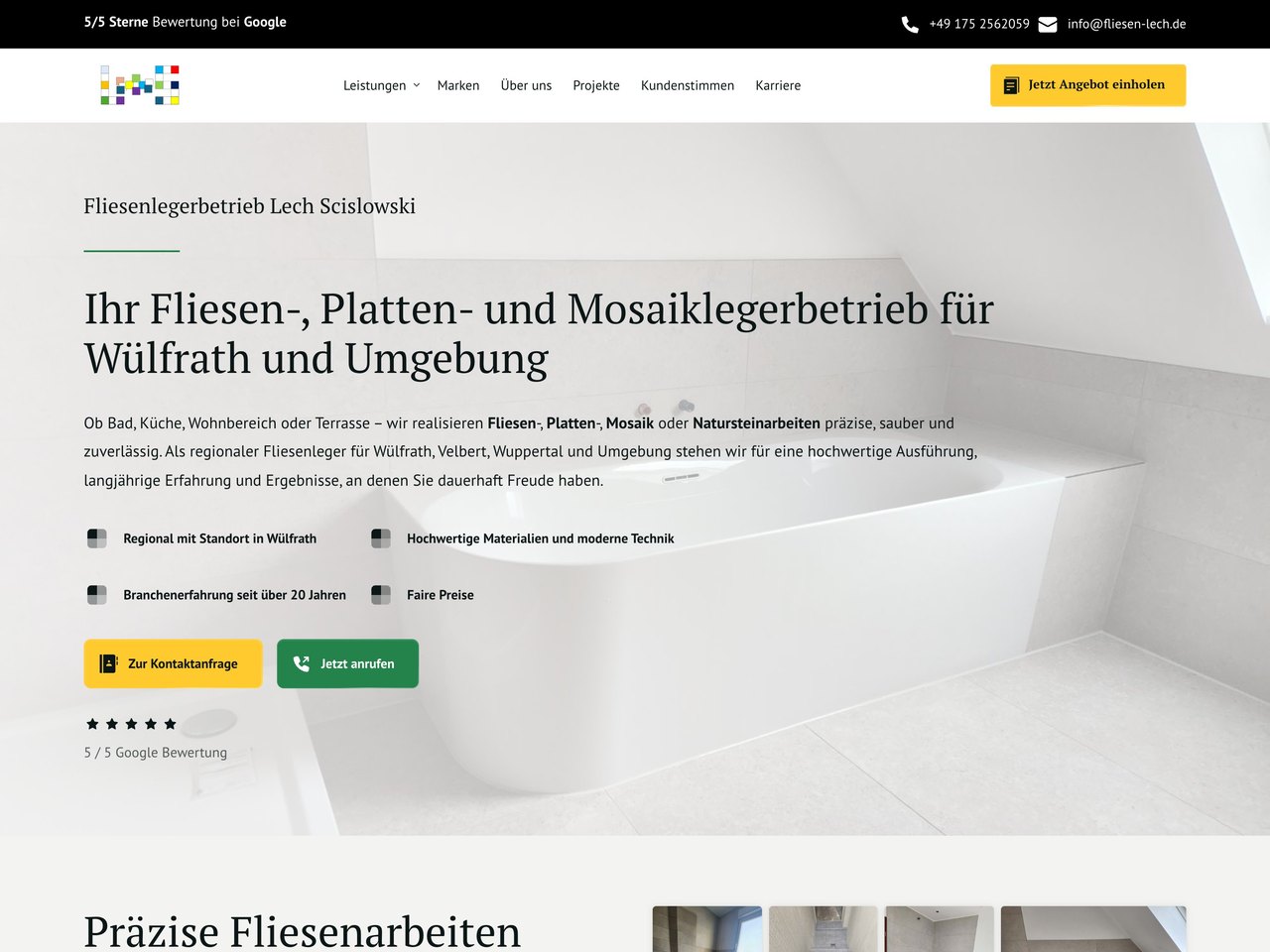 Startseite der Webseite von Fliesen Lech aus Wülfrath
