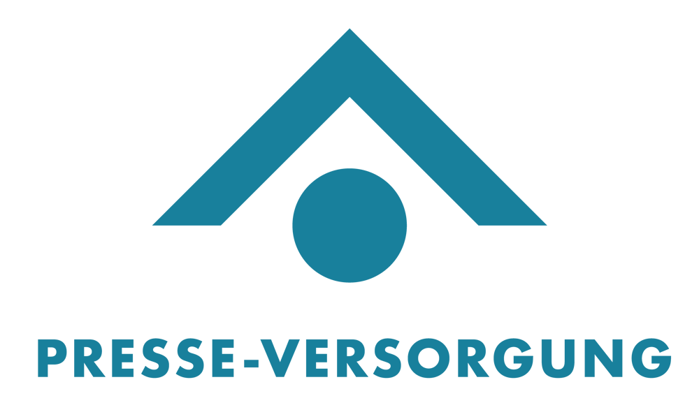 Blaues Logo mit einem Dreieck über einem Kreis und dem Text "PRESSE-VERSORGUNG".