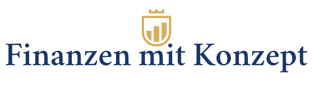 Logo "Finanzen mit Konzept" mit einem goldenen Wappen, das einen aufsteigenden Balkenchart darstellt.