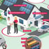 Bildausschnitt des WV-Big-Pictures: Kunde & WVV-Mitarbeiterin stehen vor Haus des Kunden mit Photovoltaik, Wärmepumpe, E-Auto und Versorgungsleitungen. Sie schütteln einander die Hände. 