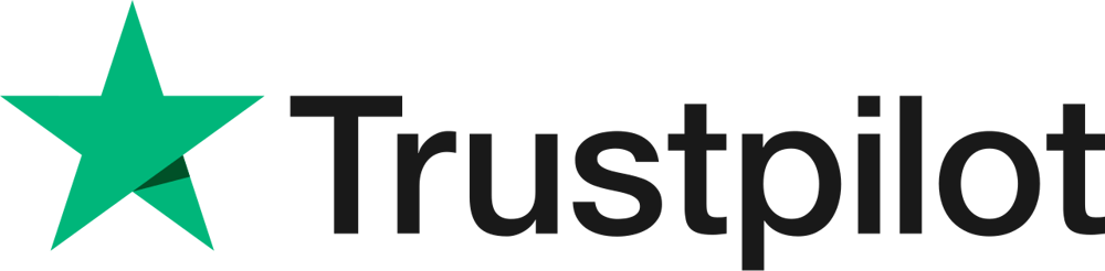 Trustpilot-Logo mit grünem Stern und schwarzem Text auf dunkelgrünem Hintergrund.