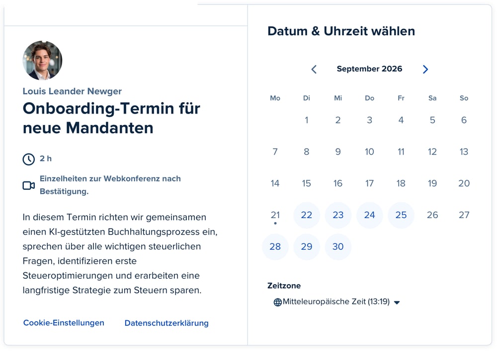 Online-Terminbuchung für Mandanten