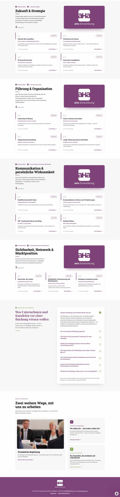 Screenshot der Workshop-Seite auf der neuen aHa-Website