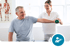 Man undergoing physical therapy with assistance from a female therapist.