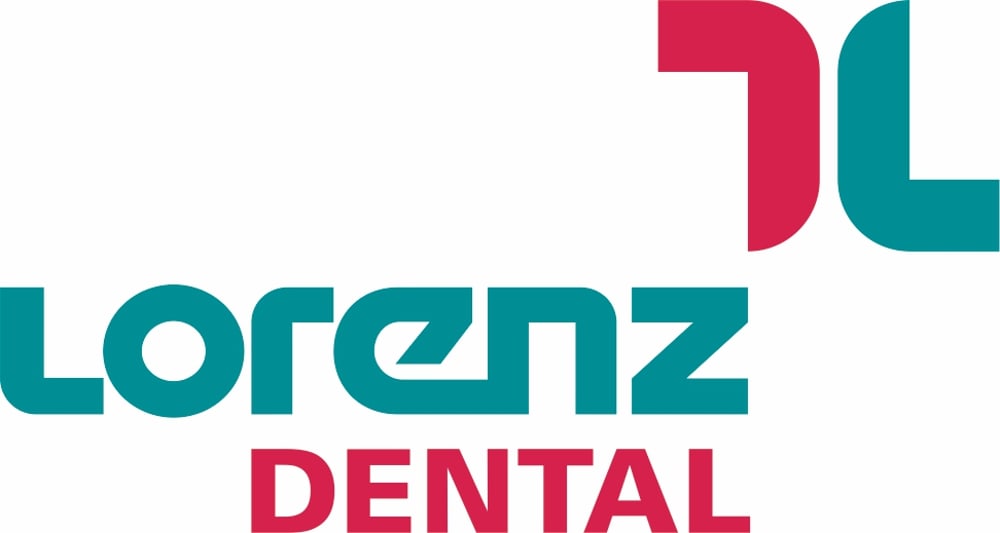 Lorenz Dental Logo mit stilisierter Zahnform und rotem "L" oben rechts.