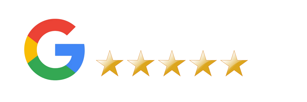 Google-Logo mit der Bewertung "4.9 von 5 bei Google" und 5 goldenen Sternen.