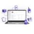 Laptop mit geöffneter Software "NOTFALL- UND KRISENMANAGER", umgeben von einem Smartphone, Funkgerät, Megafon und Blaulicht - Software-KRITIS Notfall- und Krisenmanager (NKM®).
