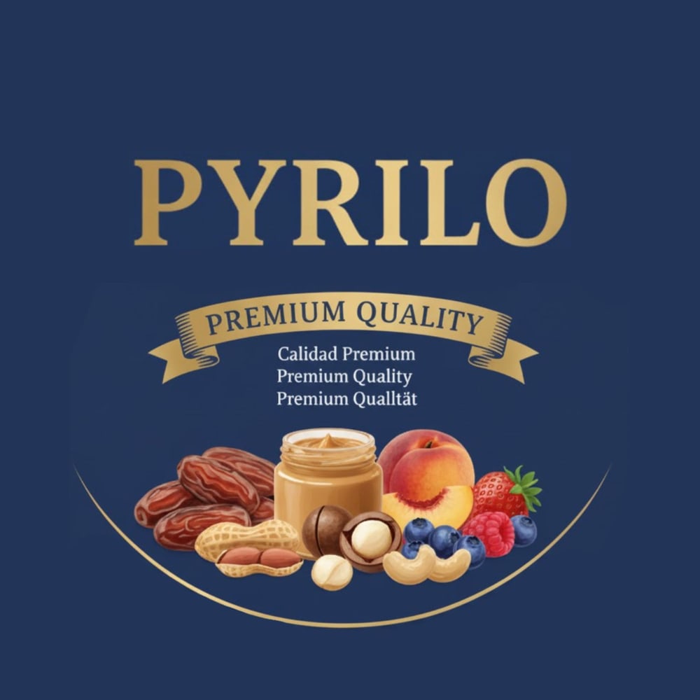 Alternative PYRILO logo design – gold lettering on dark background