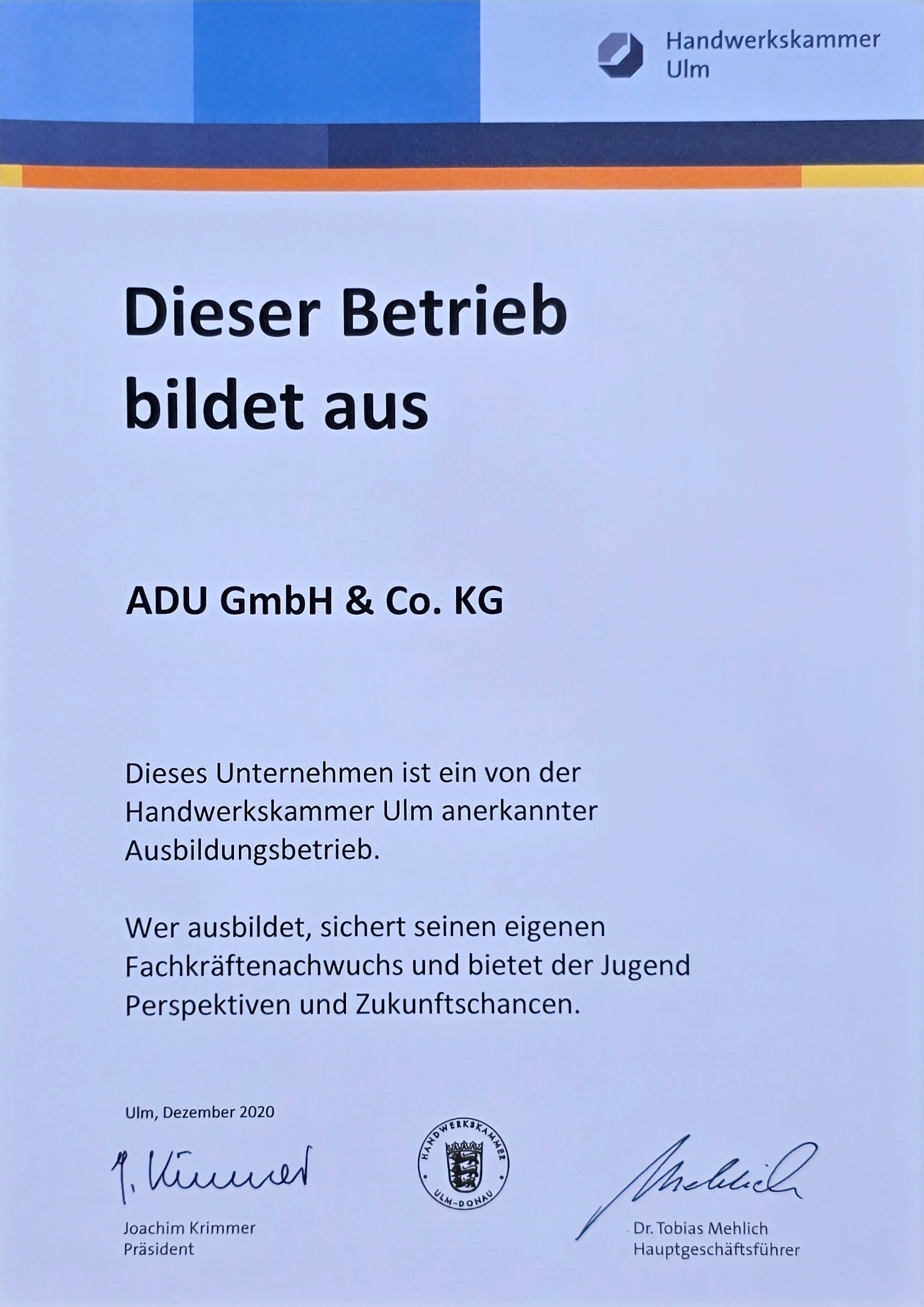Ausbildungsberechtigung der Handwerkskammer