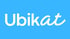 Texto blanco "Ubikat" en un fondo azul claro.