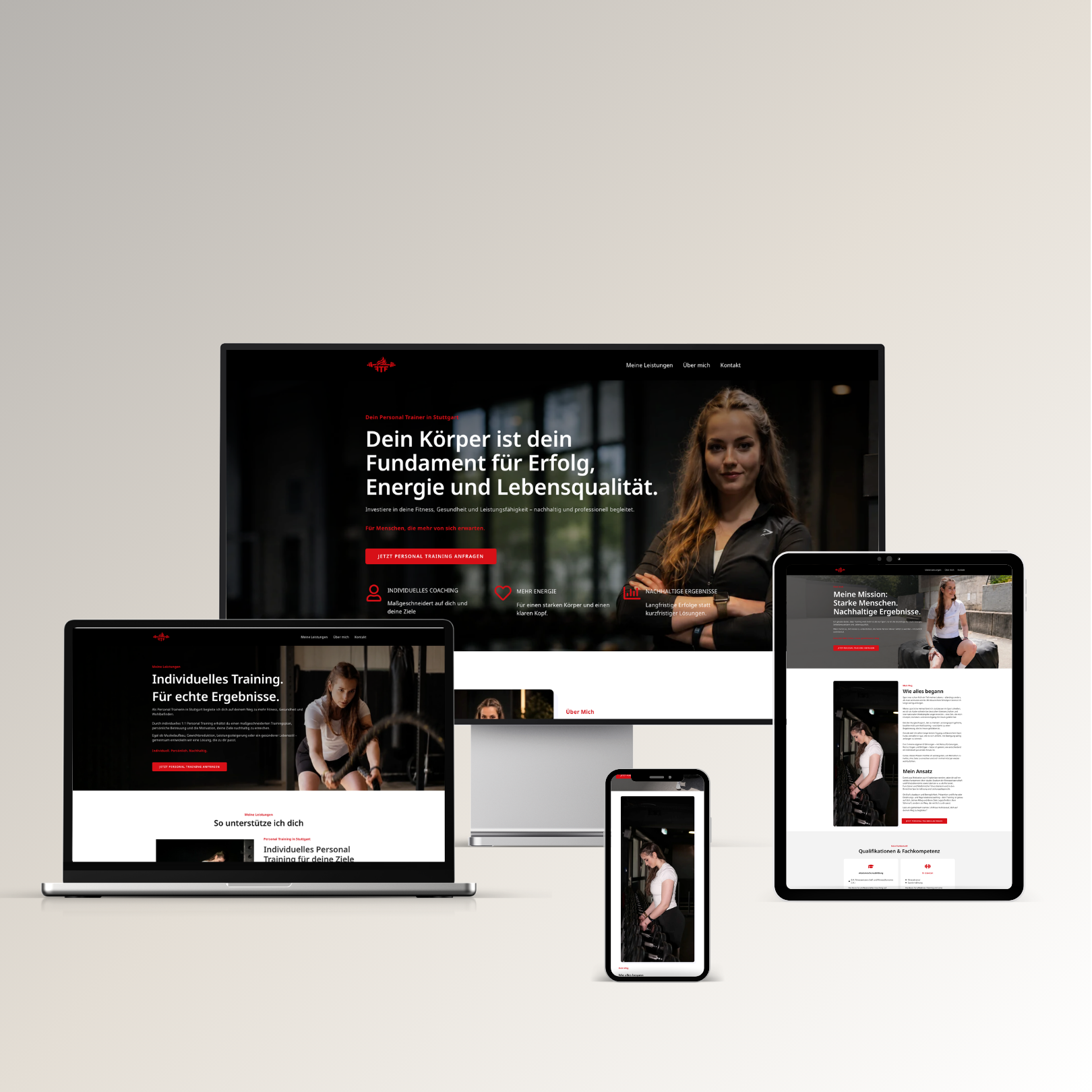 Website für Personal Training in Stuttgart auf Laptop, Tablet und Handy